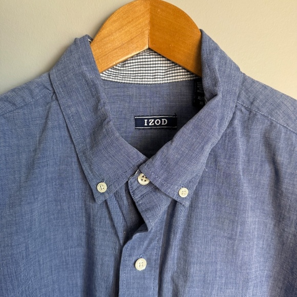 Izod Men's Performance Button‎ Down Long Sleeve Shirt Blue XL Flip Cuffs Stretch - Picture 5 of 16